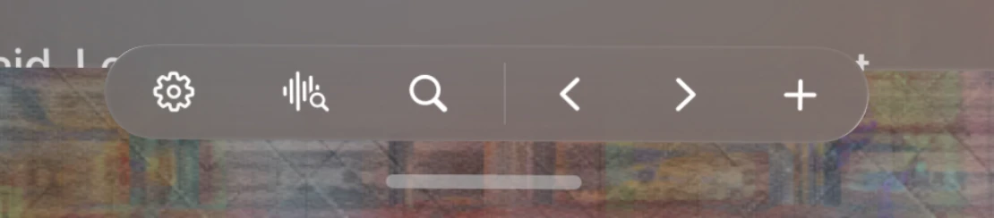 The bottom toolbar: Settings, Voice Search, Keyboard Search, Previous, Next, and Add Window buttons