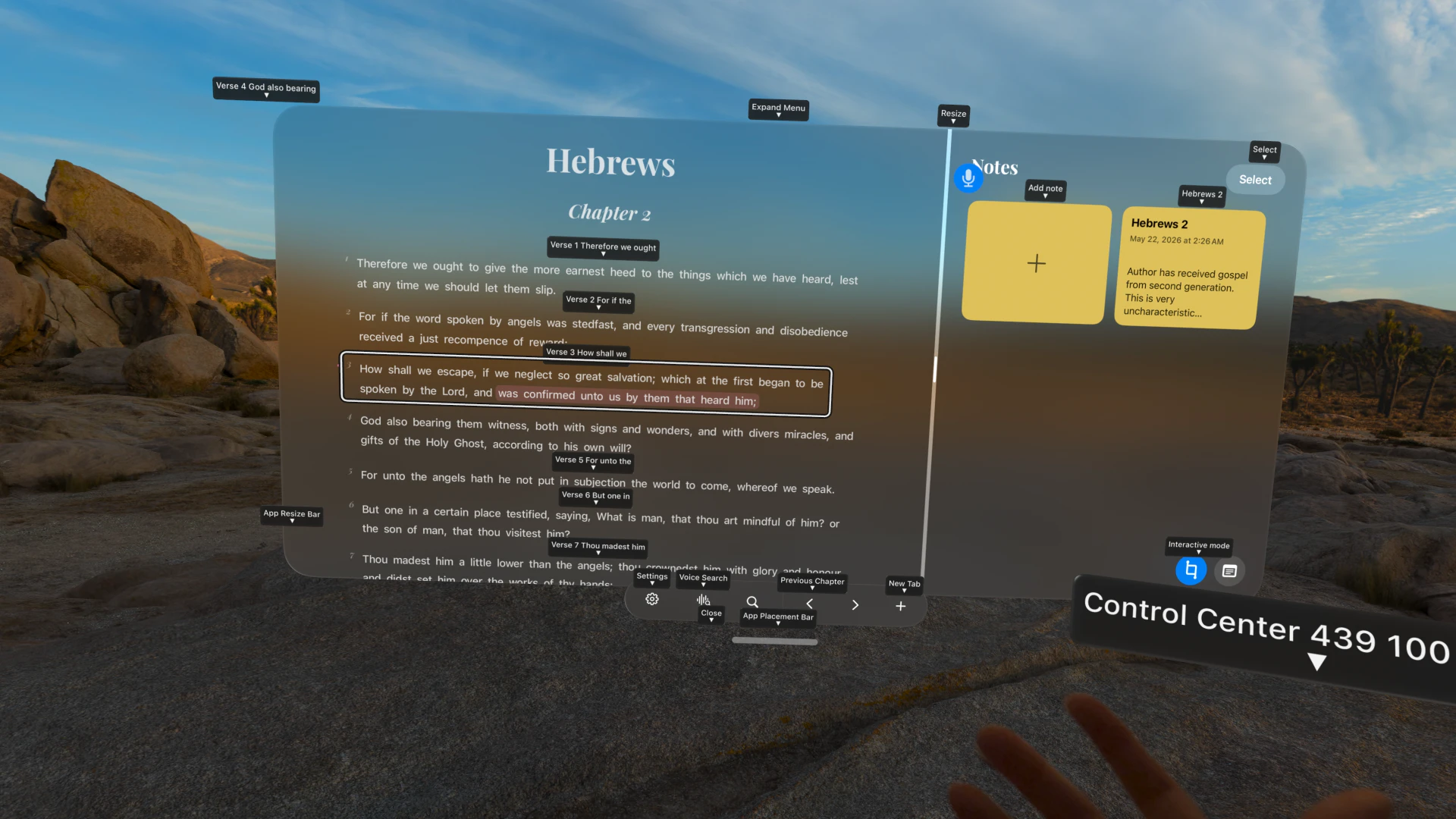 VoiceOver controls in Selah